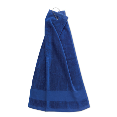 COTTON GOLF TOWEL with Hanger in Blue.