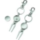 GOLF PITCH MARK REPAIR FORK KEYRING in Silver Metal with Ball Marker.