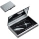 4 PIECE SILVER METAL MANICURE SET in Metal Box with Large Mirror Inside Lid.