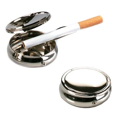 TRAVEL ASH TRAY in Polished Silver Metal.