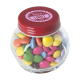 SMALL GLASS JAR with Milk Chocos in Red.