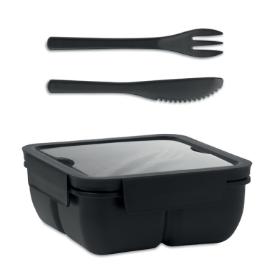 LUNCH BOX with Cutlery 600Ml in Black