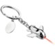 METAL AEROPLANE KEYRING in Silver with Red LED Light.