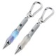 METAL CARABINER BALL PEN in Silver with Blue Light.