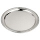 ROUND SHINY SILVER METAL TRAY with Decorative Edge.