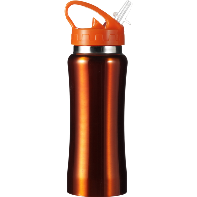 STAINLESS STEEL METAL SINGLE WALLED DRINK BOTTLE (600ML) in Orange