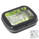 FLAT HINGED TIN with Dextrose Mints in Black.