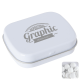 FLAT HINGED TIN with Dextrose Mints in White.