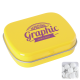 FLAT HINGED TIN with Dextrose Mints in Yellow.
