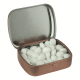 FLAT HINGED TIN with Dextrose Mints in Rose Gold.
