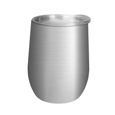 MOOD DOUBLE WALLED COFFEE CUP TUMBLER - 330ML SILVER CLEAR TRANSPARENT LID