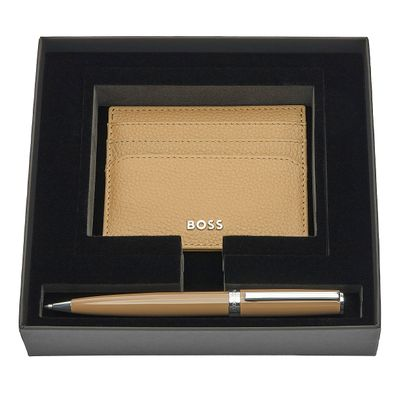 SET HUGO BOSS CAMEL (BALLPOINT PEN & CARD HOLDER)