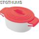 PORCELAIN FOOD POT with Silicon Lid & Heat Protected Handles in Red.
