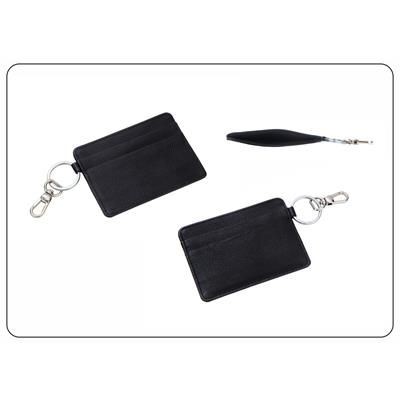 GENUINE LEATHER SLIM CREDIT CARD HOLDER with Keyring Chain & Hook