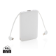 5,000 Mah POCKET POWERBANK with Integrated Cables in White.