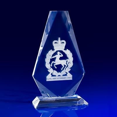 CRYSTAL GLASS ARMED FORCES PAPERWEIGHT OR AWARD.