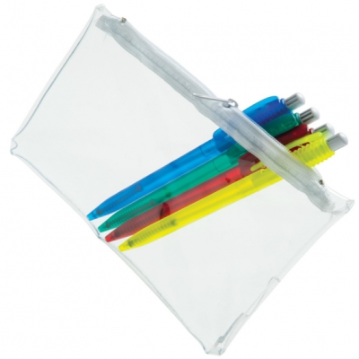 PVC PENCIL CASE (CLEAR with White Zip).
