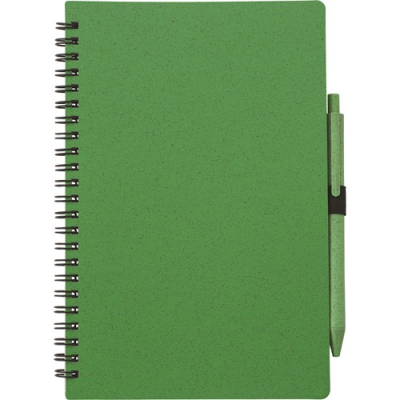 WHEAT STRAW NOTE BOOK with Pen (Approx A5) in Green.