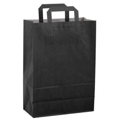 PAPER BAG, FLAT HANDLE 220 x 280 x 100 MM in Black.