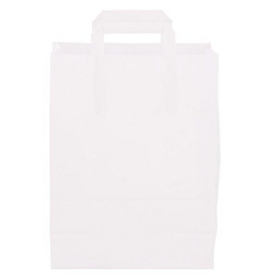 PAPER BAG, FLAT HANDLE 320 x 430 x 150 MM in White.