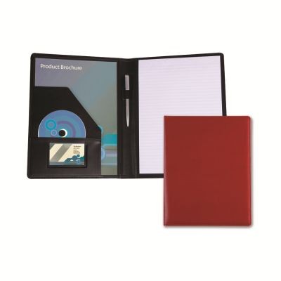 DEEP RED A4 CONFERENCE FOLDER in Belluno, a Vegan Colour Leatherette with a Subtle Grain.