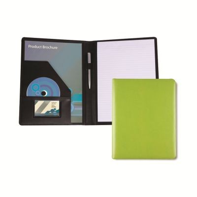 LIME GREEN A4 CONFERENCE FOLDER in Belluno, a Vegan Colour Leatherette with a Subtle Grain.