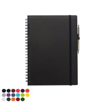 DELUXE A4 WIRO NOTE BOOK with Soft Touch Leather Look Cover to Both Sides.