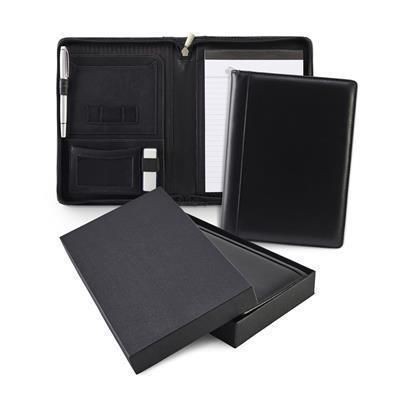 SANDRINGHAM NAPPA LEATHER A5 ZIP AROUND CONFERENCE FOLDER in Black.