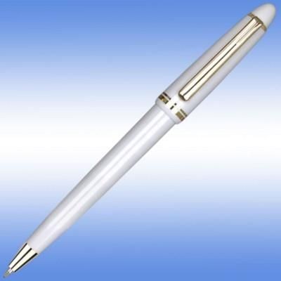 ALPINE GOLD BALL PEN in White with Gold Gilt Trim.