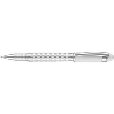 CHEQUERS METAL ROLLERBALL PEN in White & Silver.