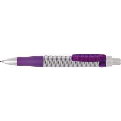 SPRING BALL PEN in Silver with Translucent Purple Trim.