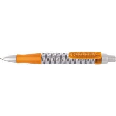 SPRING BALL PEN in Silver with Translucent Orange Trim.