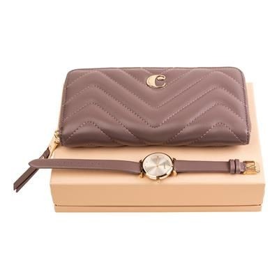 CACHAREL SET ODEON TAUPE TRAVEL PURSE & WATCH.