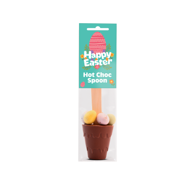EASTER INFO CARD HOT CHOC SPOON with Speckled Mini Eggs.