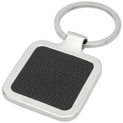 PIERO LASERABLE PU LEATHER SQUARED KEYRING CHAIN in Solid Black.