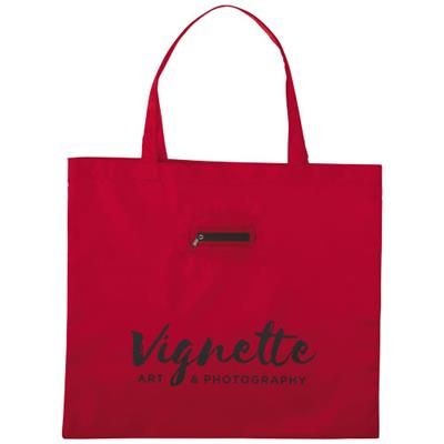 TAKE-AWAY FOLDING SHOPPER TOTE BAG with Keyring Chain in Red.