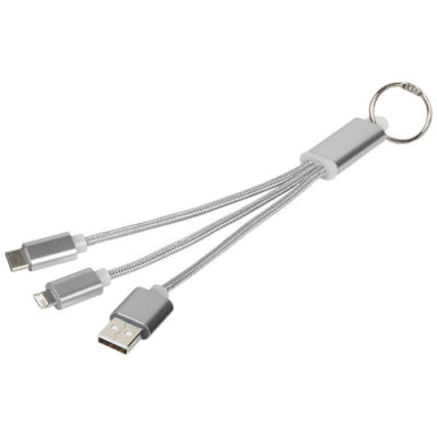 METAL 3-IN-1 CHARGER CABLE with Keyring Chain in Silver.