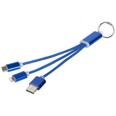 METAL 3-IN-1 CHARGER CABLE with Keyring Chain in Royal Blue.