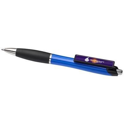 CURVY BALL PEN with Domed Clip in Blue-black Solid.
