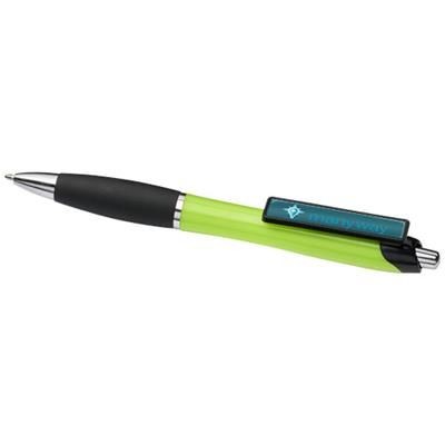 CURVY BALL PEN with Domed Clip in Lime-black Solid.