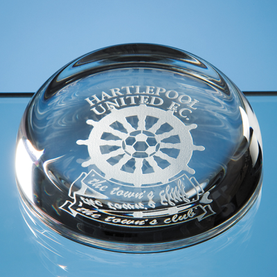 OPTICAL CRYSTAL FLAT TOP DOME PAPERWEIGHT.