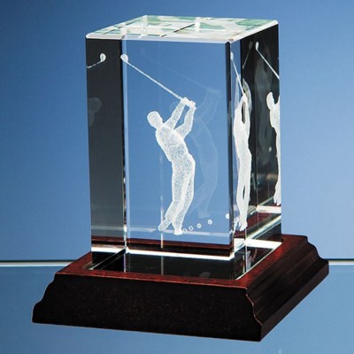 3D DRIVING GOLFER IN OPTICAL CRYSTAL BLOCK.