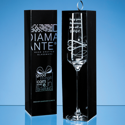 JUST FOR YOU DIAMANTE CHAMPAGNE FLUTE WITH SPIRAL DESIGN CUTTING IN AN ATTRACTIVE GIFT BOX.