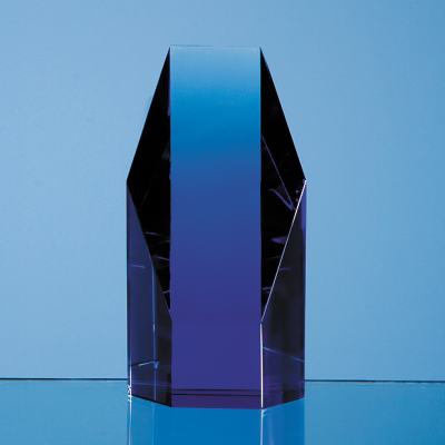 SAPPHIRE BLUE OPTICAL GLASS HEXAGON AWARD.