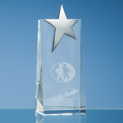 OPTICAL GLASS RECTANGULAR AWARD with Silver Star.