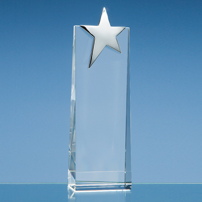 OPTICAL GLASS RECTANGULAR AWARD with Silver Star.