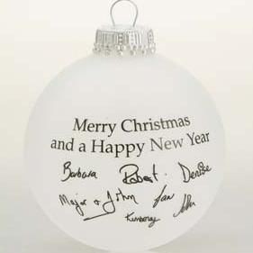 FROSTED GLASS PROMOTIONAL SIGNATURE BAUBLE.