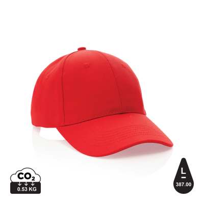 IMPACT 6 PANEL 280GR RECYCLED COTTON CAP with Aware™ Tracer in Red.