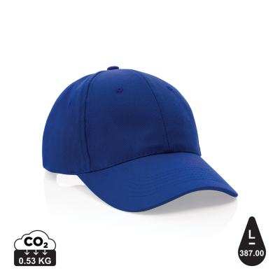 IMPACT 6 PANEL 280GR RECYCLED COTTON CAP with Aware™ Tracer in Blue.