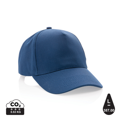 IMPACT 5 PANEL 280GR RECYCLED COTTON CAP with Aware™ Tracer in Navy.